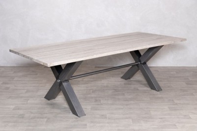 travertine-top-gunmetal-X-based-dining-table